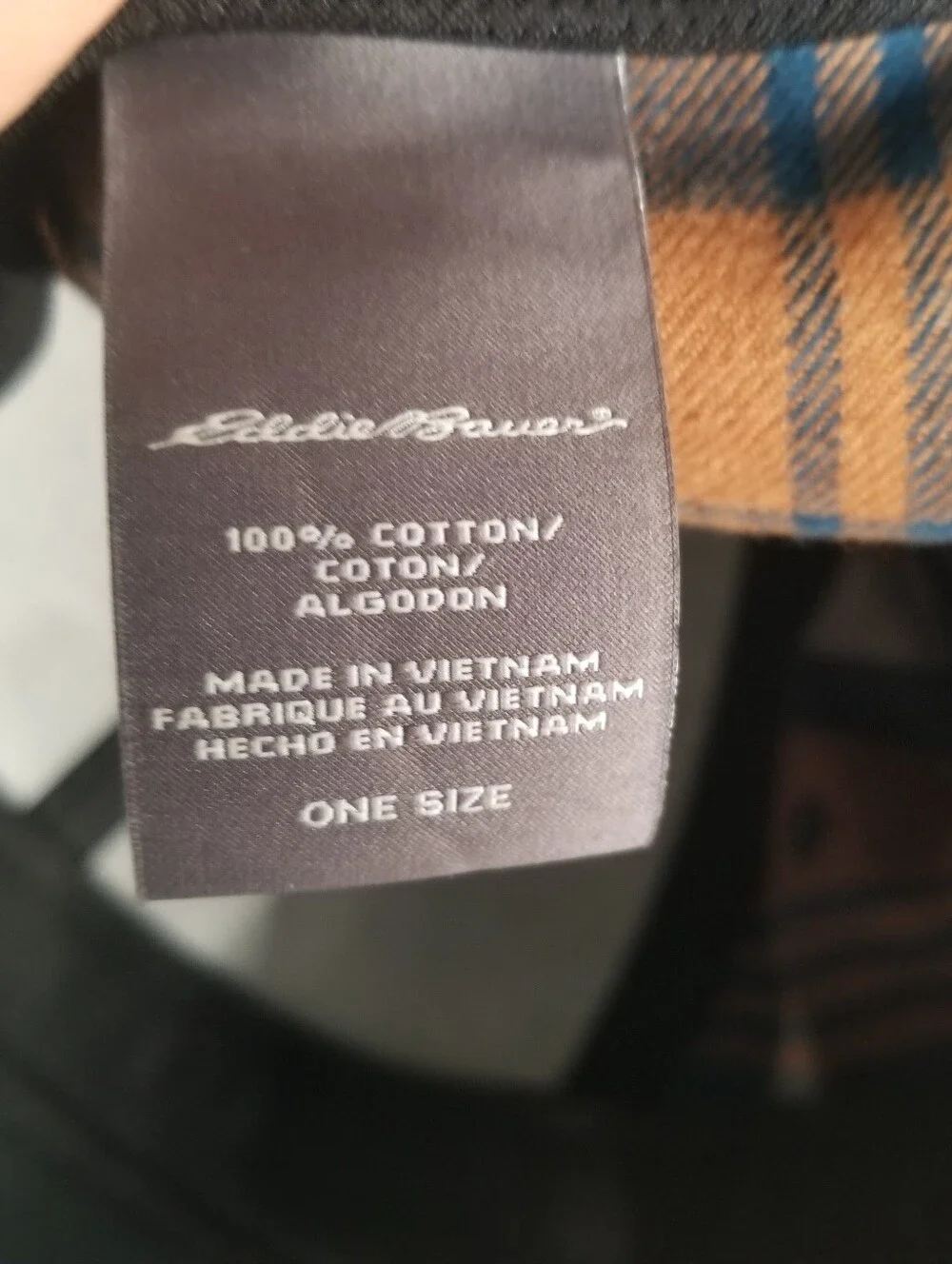 Eddie Bauer 100% Cotton Plaid Flannel Cap Hat Adjustable Strap For Size Blue Brn